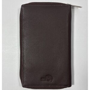 Genuine Brown Pebbled Leather RFID Blocking Zippered Passport Travel Wallet EUC